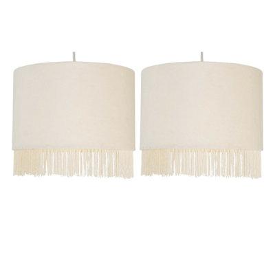 First Choice Lighting Set Of 2 Fringed Off White 23Cm Fringed Velvet Pendant Shades from B&Q