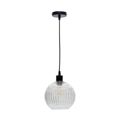 B&Q -  BetchleyClear Ribbed Glass Globe With Black Pendant Fitting