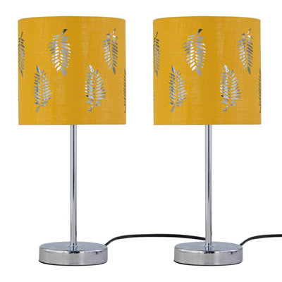 First Choice Lighting Set Of 2 Chrome Stick Table Lamps With Ochre Fern Cut Out Shades from B&Q