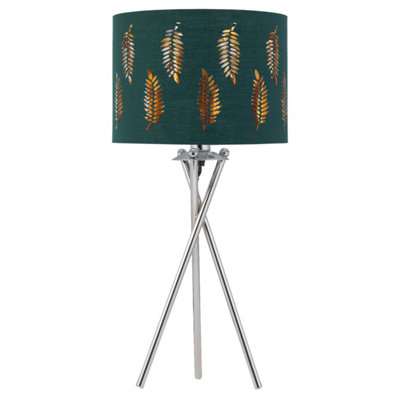 First Choice Lighting Chrome Tripod Table Lamp With Dark Green Fern Cut Out Shade from B&Q
