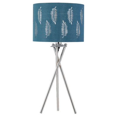 First Choice Lighting Chrome Tripod Table Lamp With Teal Fern Cut Out Shade from B&Q