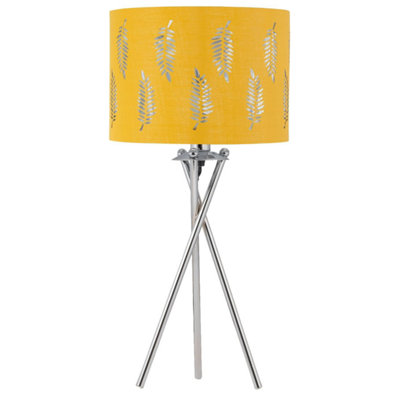 First Choice Lighting Chrome Tripod Table Lamp With Ochre Fern Cut Out Shade from B&Q