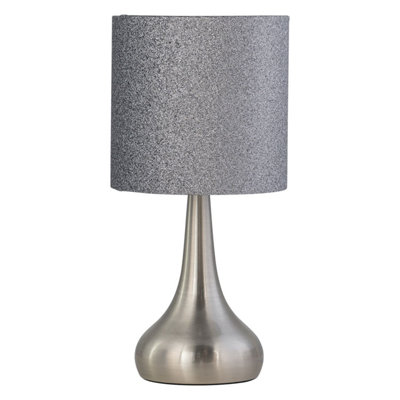 First Choice Lighting Light First Choice Ing Romana - Brushed Chrome Touch Operated Table Lamp With Glitter Shade 36Cm
