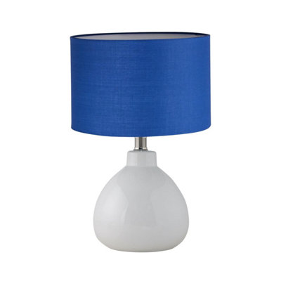 First Choice Lighting Tuscan White Ceramic Lamp With Navy Blue Shade from B&Q