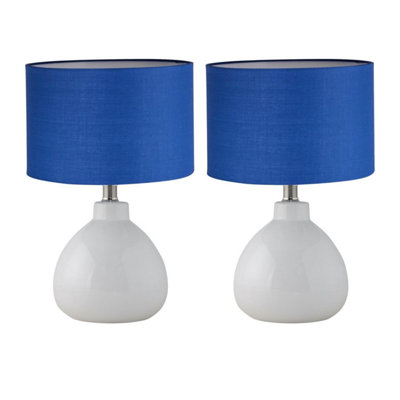 First Choice Lighting Set Of 2 Tuscan White Ceramic Lamps With Navy Blue Shade from B&Q