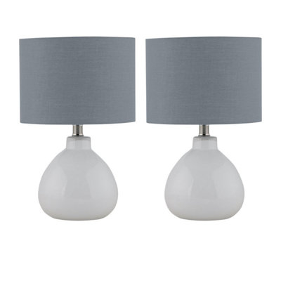 First Choice Lighting Set Of 2 Tuscan White Ceramic Lamps With Grey Shade from B&Q