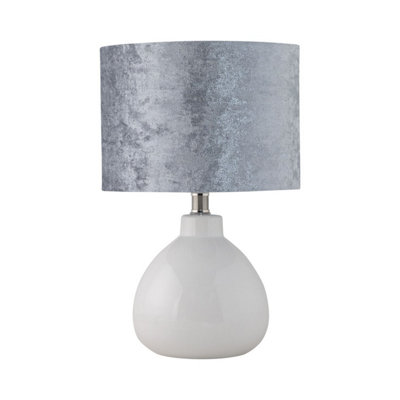 First Choice Lighting Tuscan White Ceramic Lamp With Grey Crushed Velvet Shade from B&Q