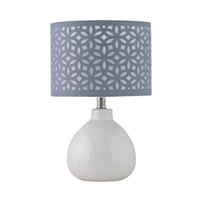 First Choice Lighting Tuscan White Ceramic Lamp With Grey Cut Out Shade from B&Q