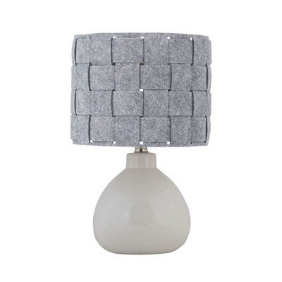 First Choice Lighting Tuscan White Ceramic Lamp With Grey Felt Shade from B&Q