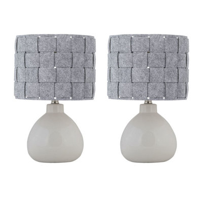 First Choice Lighting Set Of 2 Tuscan White Ceramic Lamps With Grey Felt Shade from B&Q