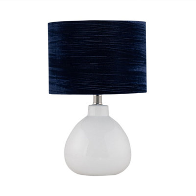 First Choice Lighting Tuscan White Ceramic Lamp With Navy Crushed Velvet Shade from B&Q
