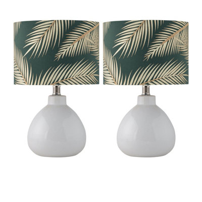 First Choice Lighting Set Of 2 Tuscan White Ceramic Lamps With Tropical Green Shade from B&Q