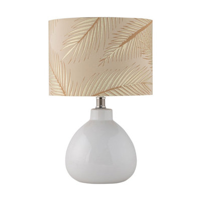First Choice Lighting Tuscan White Ceramic Lamp With Tropical Champagne Shade from B&Q
