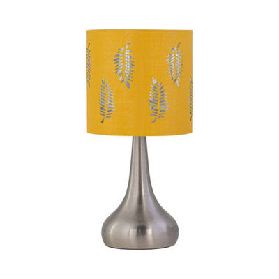 B&Q -  RomanaBrushed Chrome Touch Table Lamp With Ochre Fern Shade