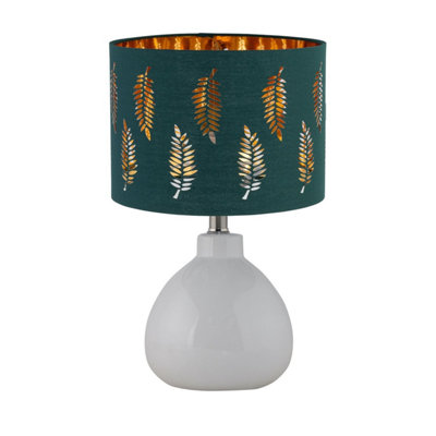 First Choice Lighting Tuscan White Ceramic Lamp With Dark Green Fern Shade from B&Q