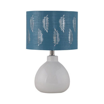 First Choice Lighting Tuscan White Ceramic Lamp With Teal Fern Shade from B&Q