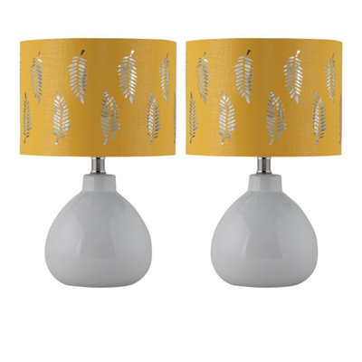 First Choice Lighting Set Of 2 Tuscan White Ceramic Lamps With Ochre Fern Shade from B&Q