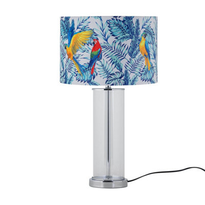 First Choice Lighting AuraChrome Table Lamp With Parrot Velvet Shade from B&Q