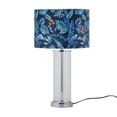 First Choice Lighting AuraChrome Table Lamp With Toucan Velvet Shade from B&Q