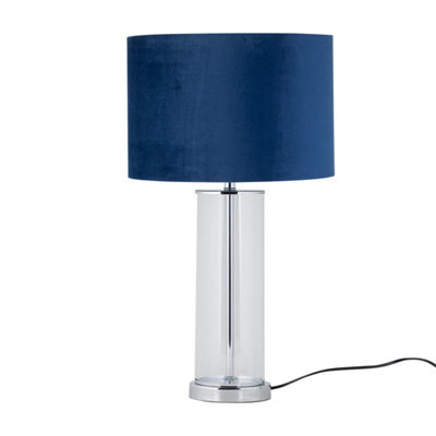 First Choice Lighting AuraChrome Table Lamp With Navy Velvet Parrot Shade from B&Q