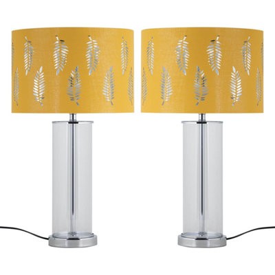 First Choice Lighting Set Of 2 AuraChrome Table Lamps With Ochre Fern Cut Out Shades from B&Q
