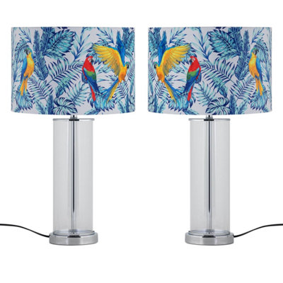 First Choice Lighting Set Of 2 AuraChrome Table Lamps With Parrot Velvet Shades from B&Q