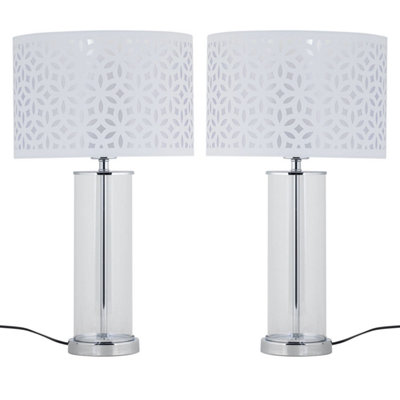 First Choice Lighting Set Of 2 AuraChrome Table Lamps With White Cut Out Shades from B&Q