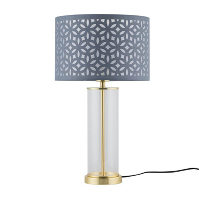 First Choice Lighting AuraSatin Brass Table Lamp With Grey Cut Out Shade from B&Q