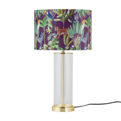 First Choice Lighting AuraSatin Brass Table Lamp With Safari Velvet Shade from B&Q