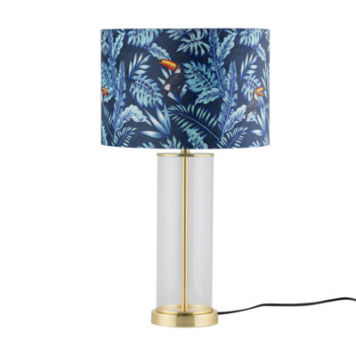 First Choice Lighting AuraSatin Brass Table Lamp With Toucan Velvet Shade from B&Q