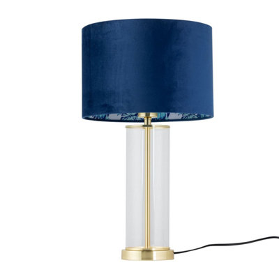 First Choice Lighting AuraSatin Brass Table Lamp With Navy Velvet Parrot Shade from B&Q