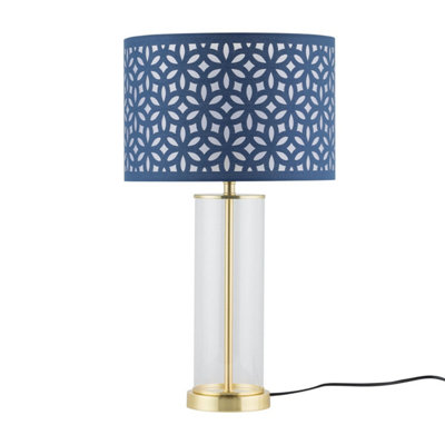 First Choice Lighting AuraSatin Brass Table Lamp With Navy Blue Cut Out Shade from B&Q