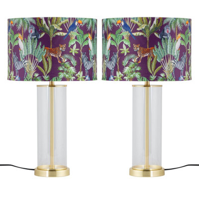 First Choice Lighting Set Of 2 AuraSatin Brass Lamps With Safari Velvet Shades from B&Q