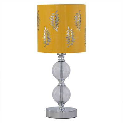 First Choice Lighting Chrome Two Ball Table Lamp With Ochre Mustard Fern Shade from B&Q