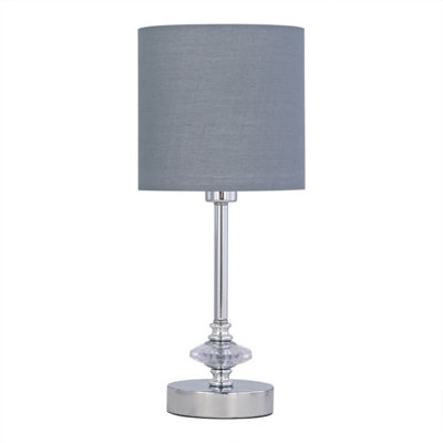 First Choice Lighting Chrome Jewelled Table Lamp With Grey Cotton Shade from B&Q
