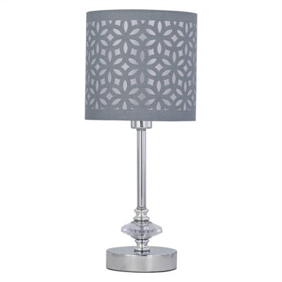First Choice Lighting Chrome Jewelled Table Lamp With Grey Cut Out Shade from B&Q