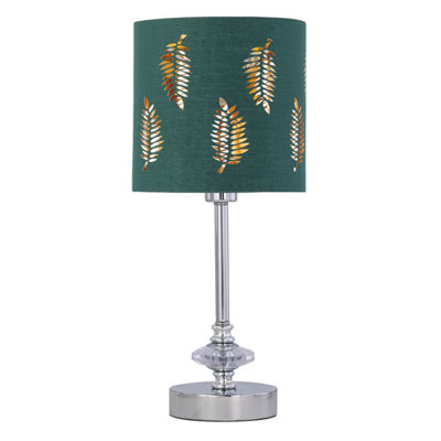 First Choice Lighting Chrome Jewelled Table Lamp With Dark Green Fern Shade from B&Q