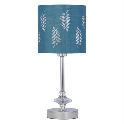 First Choice Lighting Chrome Jewelled Table Lamp With Teal Fern Shade from B&Q