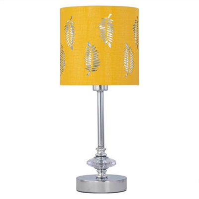First Choice Lighting Chrome Jewelled Table Lamp With Ochre Mustard Fern Shade from B&Q