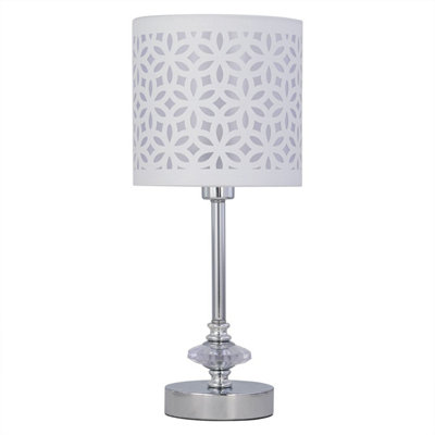 First Choice Lighting Chrome Jewelled Table Lamp With White Cut Out Shade from B&Q
