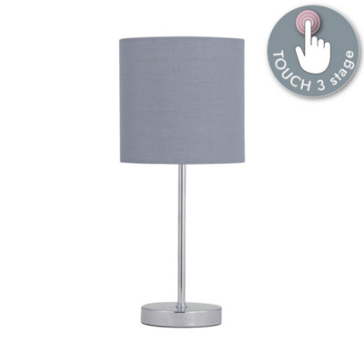 First Choice Lighting Chrome Touch Operated Table Lamp With Grey Cotton Shade from B&Q
