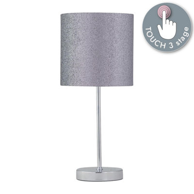 First Choice Lighting Chrome Touch Operated Table Lamp With Silver Glitter Shade from B&Q