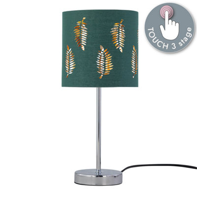 First Choice Lighting Chrome Touch Operated Table Lamp With Dark Green Fern Shade from B&Q