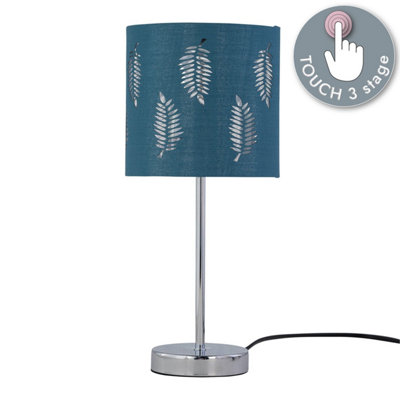 First Choice Lighting Chrome Touch Operated Table Lamp With Teal Fern Shade from B&Q