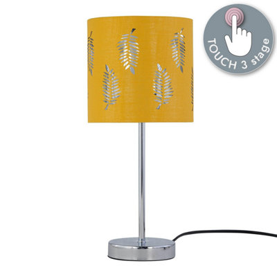First Choice Lighting Chrome Touch Operated Table Lamp With Ochre Mustard Fern Shade from B&Q