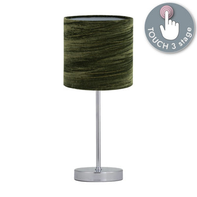 First Choice Lighting Chrome Touch Operated Table Lamp With Green Crushed Velvet Shade from B&Q