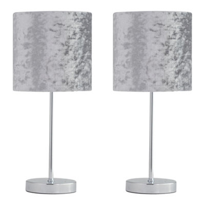 First Choice Lighting Set Of 2 Chrome Touch Table Lamp With Grey Crushed Velvet Shades from B&Q