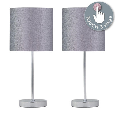 First Choice Lighting Set Of 2 Chrome Touch Operated Table Lamp With Silver Glitter Shades from B&Q