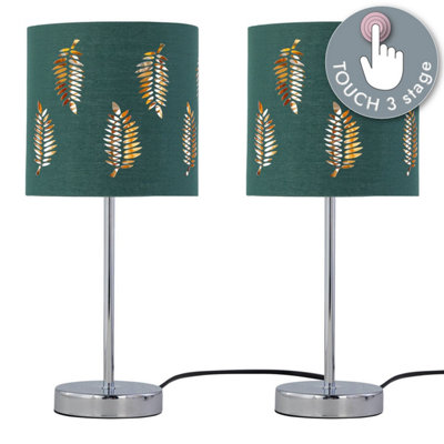 First Choice Lighting Set Of 2 Chrome Touch Operated Table Lamps With Dark Green Fern Shades from B&Q