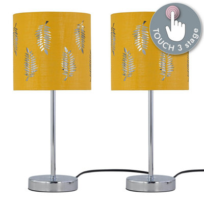 First Choice Lighting Set Of 2 Chrome Touch Operated Table Lamps With Ochre Mustard Fern Shades from B&Q